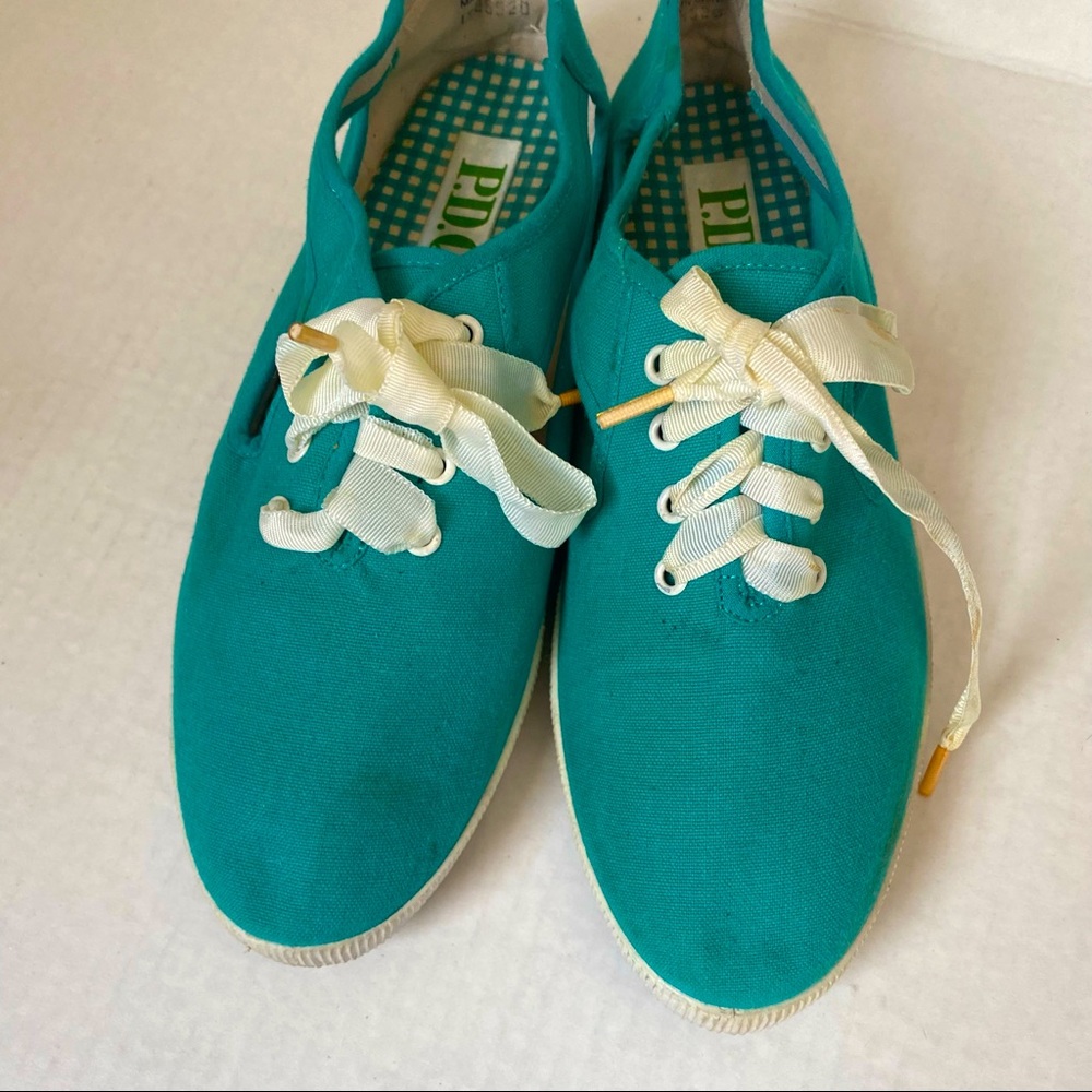 Vintage P.D.Q cutout lace up casual garden shoes green blue size 10